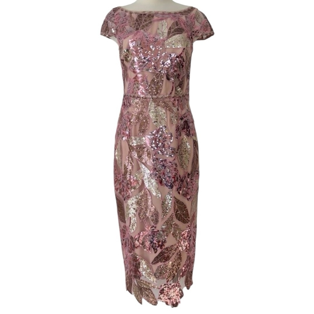 Marchesa Notte Floral Sequin Embellished Tulle Midi Dress NWT Size 16 - Picture 2 of 16